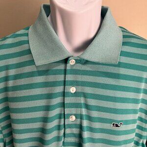 Vineyard Vines Men’s Green Stripe Stretch Golf Polo Shirt Performance Large L